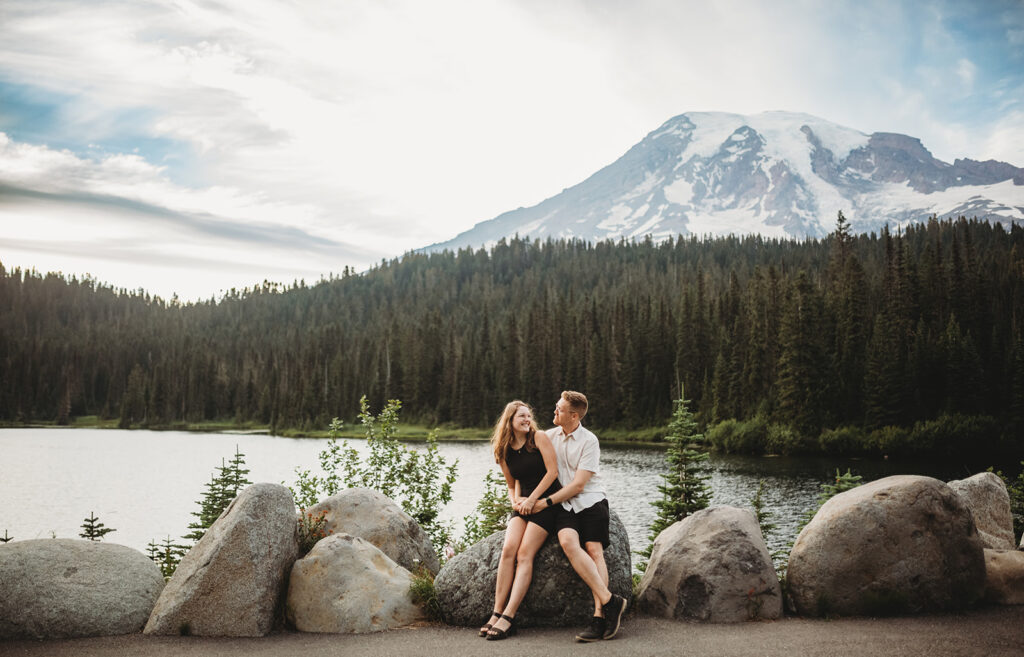 Couple eloping at Paradise in Mount Rainier National Park on a misty summer day