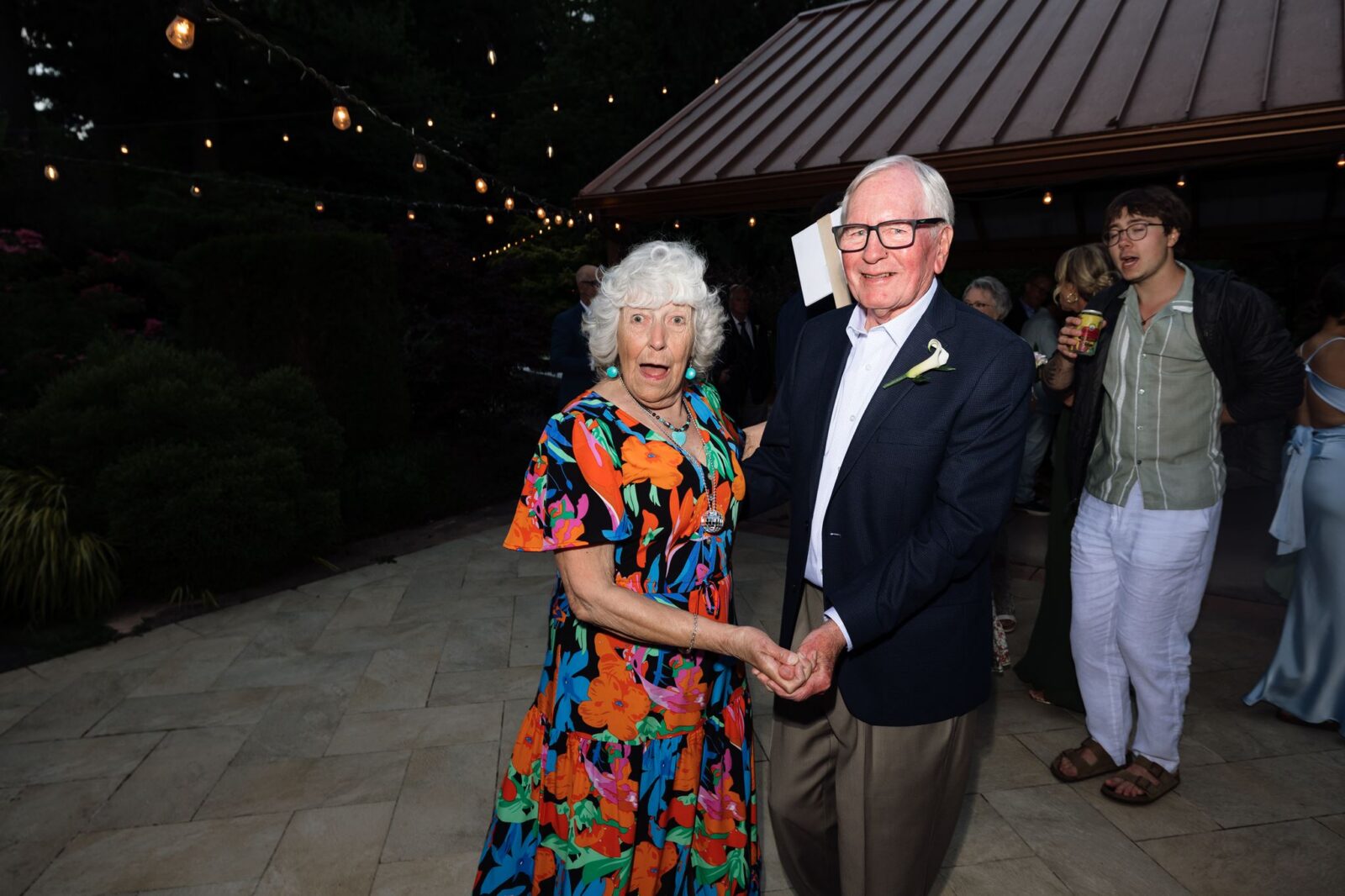 Couple dancing during a wedding reception.