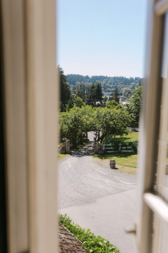 Detail shot from an indoor window of the outside of Chateau Lill - Winery Wedding Venues in Washington State