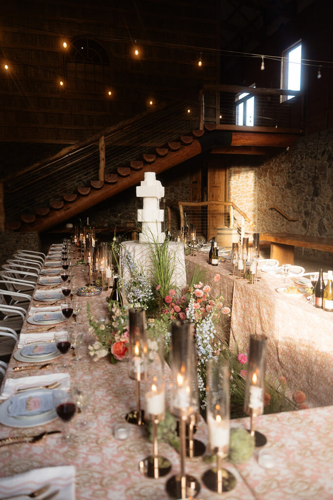 Indoor Maysara Winery wedding reception setup.