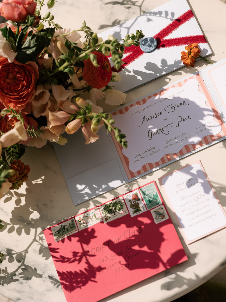 Wedding detail flatlay shot from a Maysara Winery wedding in Oregon.