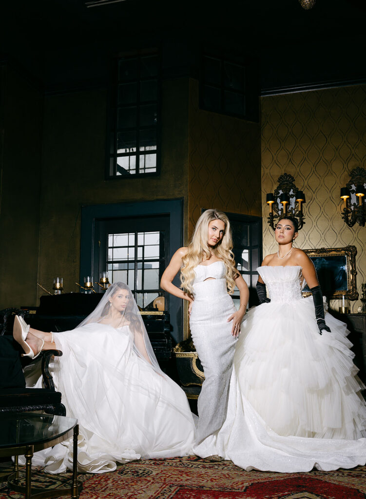 Brides posing inside The Ruins in Seattle for a wedding editorial.